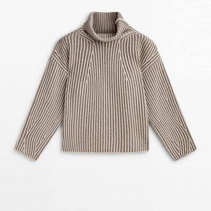 Massimo Dutti HIGH NECK KNIT SWEATER WITH CONTRAST THREAD